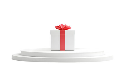 Gift presentation on pedestal 3d rendered, isolated on transparent background