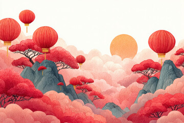 Balloons over mountains, Chinese New Year