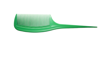 Green plastic wide tooth comb isolated on transparent background