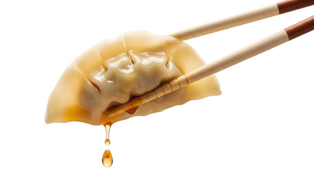 Delicious dumpling isolated on transparent background with chopsticks