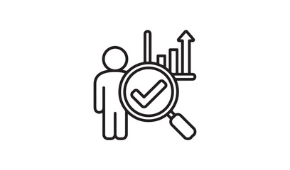 Human resources hiring icon with person magnifying glass and growth bar chart