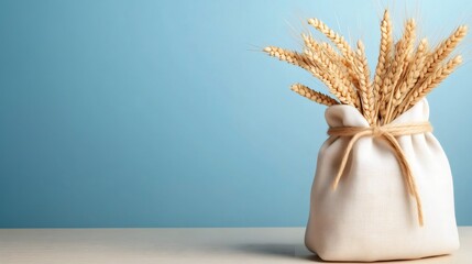 Farm crops banner background featuring wheat sack with copy space
