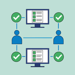 Workflow approval process computer checklist diagram teamwork concept smooth workflow approval process computer checklist