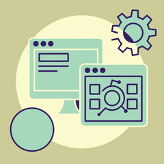 Web design interface icon screen application graphic gear symbol abstract vector