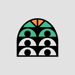 Abstract icon geometric shape arch window modern design minimal symbol green orange flat graphic simple shape creative