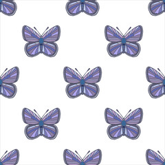 Vector seamless pattern with blue butterflies. Summer background. Основные RGB