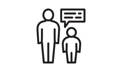 Parent and child communication icon with speech bubble symbol for talking and advice