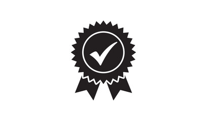 Quality Guarantee Award Ribbon Icon, Black Silhouette Seal with Checkmark for Excellence and Premium Certification