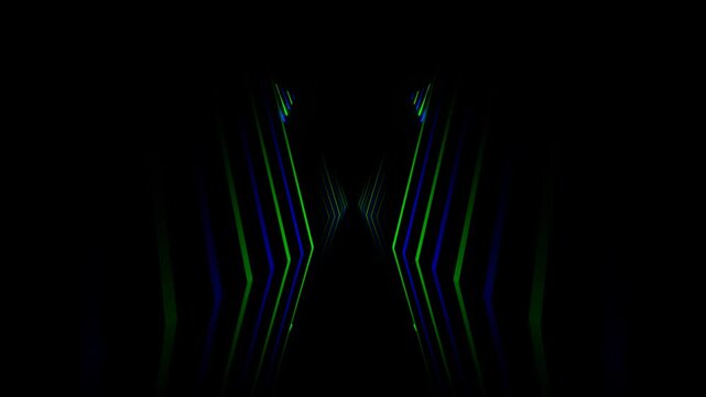Blue and Green Neon Lines Drop in Mirror Corridor Background VJ Loop in 4K
