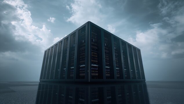 Data center with server racks used for cloud-based archival backup storage, focusing on maintenance efficiency - Powered by Adobe