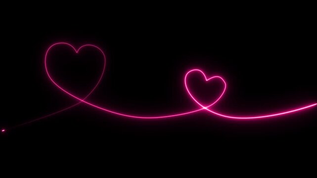 Bright pink neon line forming two heart shapes against a dark background, perfect for romantic, love, or Valentine's visuals.