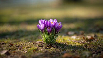 Purple crocuses blooming during spring, highlighting seasonal plant growth