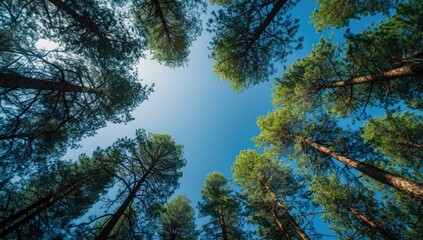 Obraz premium Sunlit pine forest scene highlighting natural landscape features