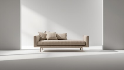 Minimalist daybed featuring a striped pattern, isolated with a clipping mask for contemporary furniture layout