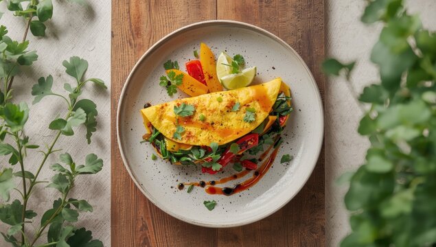Vegetable-packed omelette with spinach, paw paw, and lime, highlighting wholesome breakfast options, World Food Day