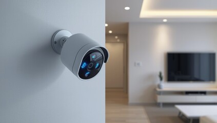 Indoor home security camera setup, used for surveillance and protection, cybersecurity awareness month