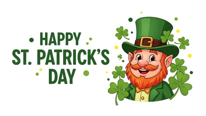 Happy st. patrick's day celebration with a cheerful leprechaun surrounded by lucky clovers