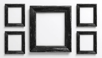 Black textured frames on a white background, suitable for creative editing and visual effects