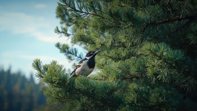 A nucifraga caryocatactes resting on a Swiss cone pine, highlighting wildlife adaptation in forest environments