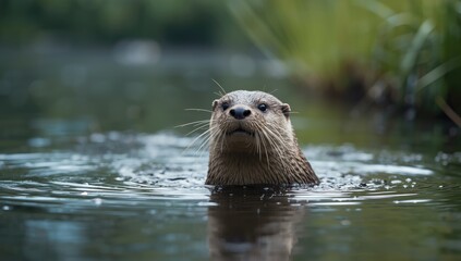 River otter in a lively pose in its freshwater environment, wildlife conservation focus