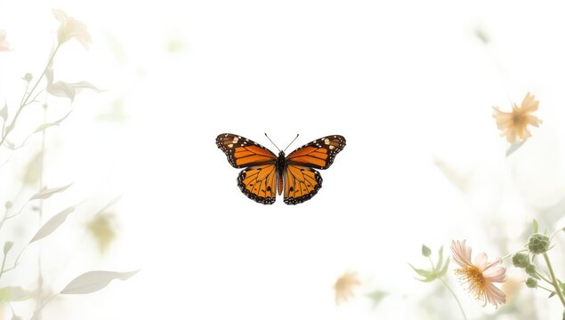 Tiger butterfly species perched on plain white surface, ideal for botanical or educational layouts