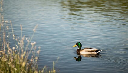 Mallard in a freshwater lake setting, focusing on wildlife and habitat preservation, Earth Day