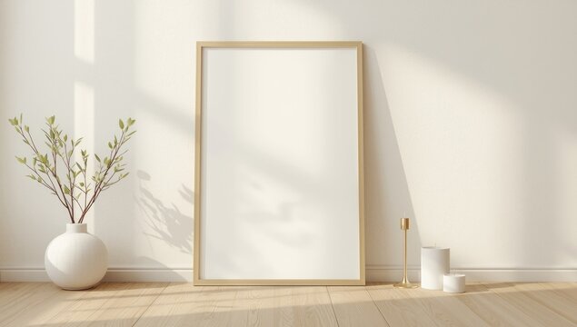Detailed view of a picture frame on a wall in a living space, used as a UI backdrop for home decor - Powered by Adobe