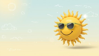 Sun illustration with a friendly face designed as a decorative background for editorial headers, seasonal change
