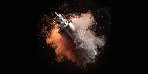 Vape explosion scene with dense vapor and dark backdrop, highlighting device safety measures