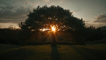 Fototapeta premium Tree silhouette against early morning sky in a rural setting highlighting natural preservation