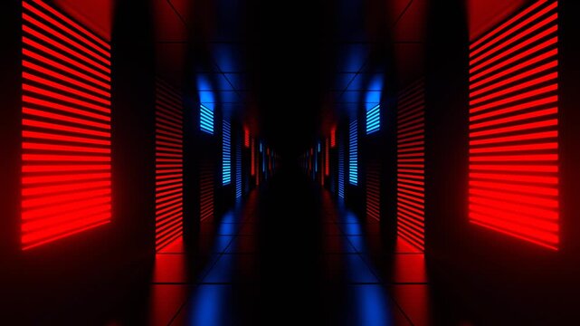Red and Blue Neon Futuristic Dark Tunnel Background VJ Loop in 4K