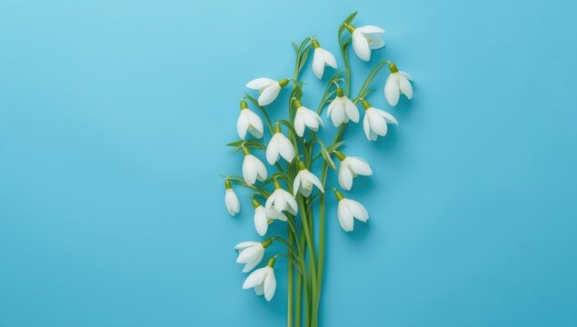 Bright blue background with a minimal arrangement of spring flowers, ideal for editorial header or UI backdrop