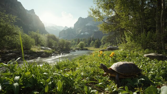 Wildlife in summer mountains during spring, featuring an animal in lush woods highlighting ecosystem vitality