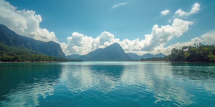 Calm water and mountain view on Kelor Island, Labuan Bajo, Flores, Indonesia, ideal for landscape backgrounds