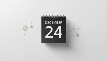 December 24 date on a calendar highlighting winter season, highlighting seasonal transition