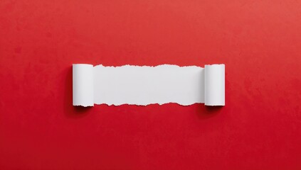 Red background with a white torn sheet divided into four sections, suitable for editorial header design