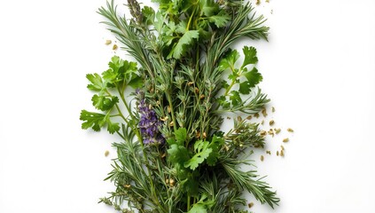 Herbes de Provence, consisting of Parsley, Chervil, Tarragon, Lavender, Oregano, Rosemary, for flavoring food, French cuisine, Herbs and Spices Day
