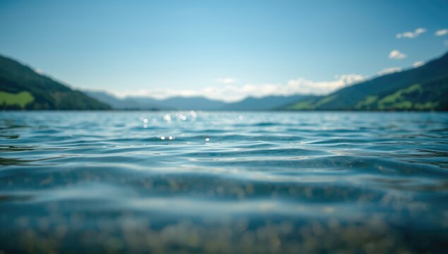 Scenic lakeside landscape featuring calm waters and surrounding hills, ideal for editorial header backgrounds
