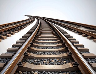 Two sets of railway tracks diverging and curving into the distance under a bright sky, symbolizing choices and journeys.