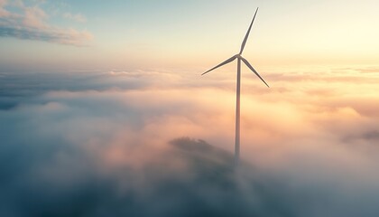 Solitary Wind Turbine in Misty Dawn &mdash; Ultra-Realistic 3D