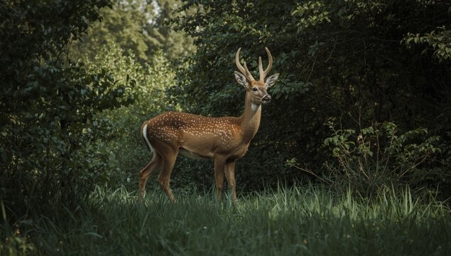 European roe deer hidden within lush foliage, wildlife conservation focus