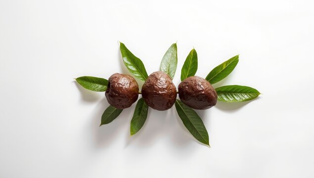 Sapote fruits shown on a white background, useful for fruit identification or botanical studies