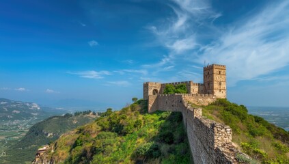 Obraz premium Historical hill in Mediterranean environment with lush terrain, highlighting erosion concerns