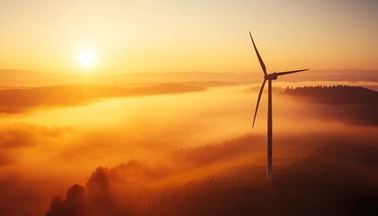 Solitary Wind Turbine in Misty Dawn &mdash; Ultra-Realistic 3D