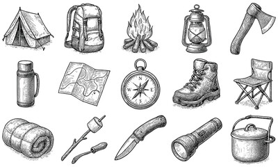 HandDrawn Camping Gear Collection