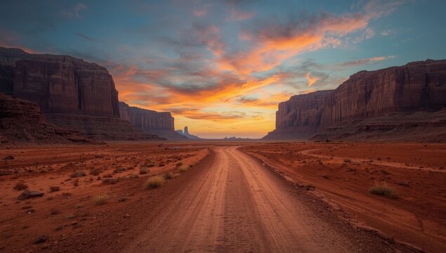 Arid landscape with a winding road amid rugged rocks, highlighting erosion vulnerability - Powered by Adobe