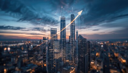 Modern high-rise buildings with illuminated data pathways and holographic connectivity, highlighting urban technology networks