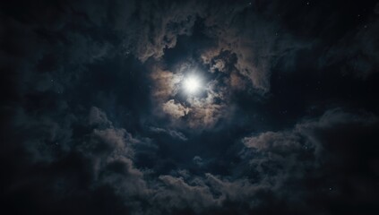 Obraz premium Night sky featuring Orion constellation illuminated by moonlight, cloudy atmosphere, celestial activity