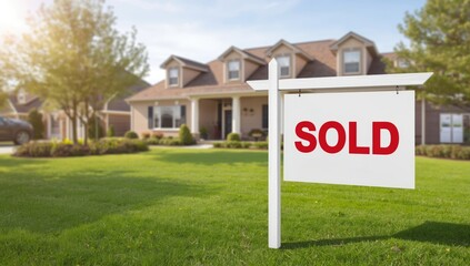 Property sale sign displayed outside a home, used for real estate advertising and client engagement