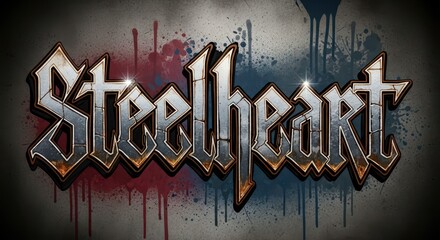 Ornate gothic lettering style text treatment is set against a grungy painted background